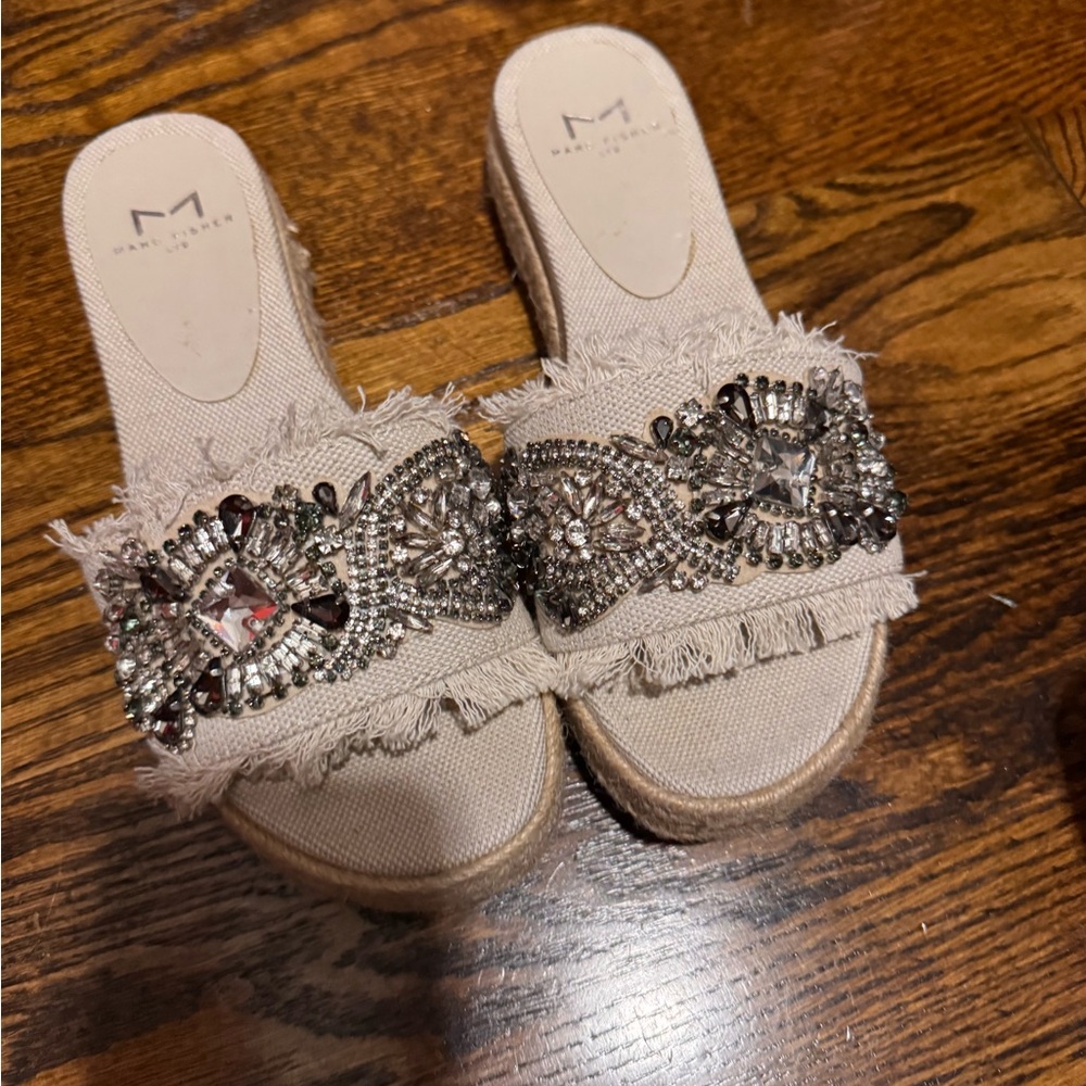 Marc Fisher Cream Embellished Mules